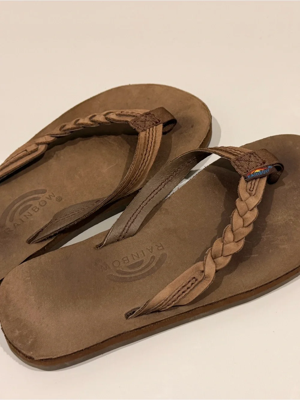 Rainbow Flirty Braided Leather Flip Flops